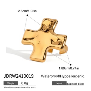 1 pair simple series retro cross stainless steel  gold plated women adjustable rings h5